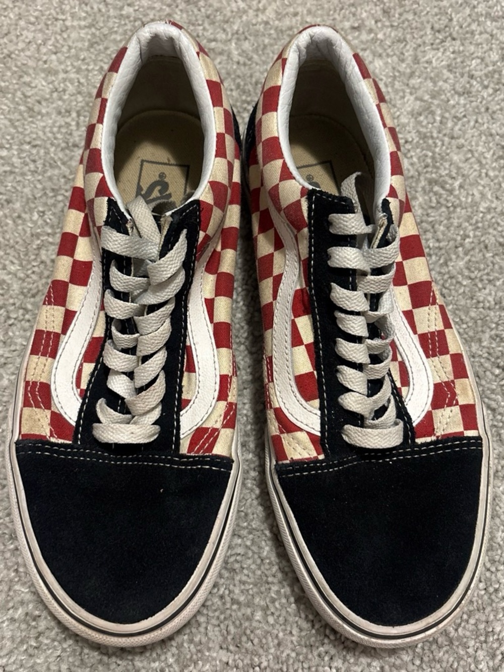 Vans Checkerboard Lace-Up Skate Shoes in Red, Black & White